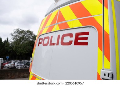 Back Of A Police Bus In A Street In The Center Of Windsor, UK