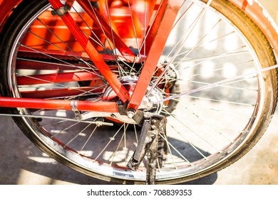 back red bicycle wheel - Shutterstock ID 708839353