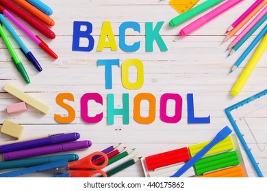 Back School Composition On White Wooden Stock Photo (edit Now) 440175862