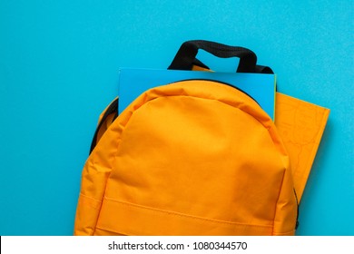 Back To School Concept. Backpack With School Supplies. Top View. Copy Space