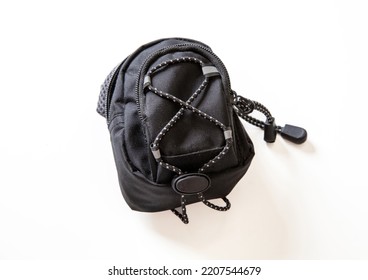 Back To School Concept. Black Trendy Backpack Isolated Cutout On White Background. Overhead View