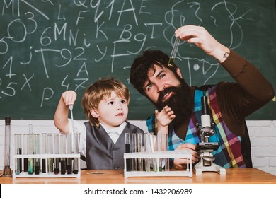 Back To School - Education Concet. Teacher And Kid. Lesson Plans - Middle School Chemistry. Back To School And Home Schooling