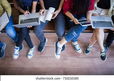 Back to school education knowledge college university concept, Young people being used computer and tablet, Education and technology concept. - Shutterstock ID 710210185