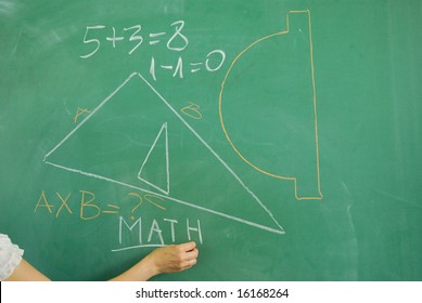 Back to school - math formula on green chalkboard