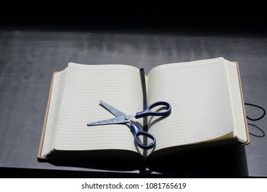 Back To School Noteblock Notebook Scissors Blue Steel Metal Silver Cut Notes Summer Lines 