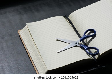 Back To School Noteblock Notebook Scissors Blue Steel Metal Silver Cut Notes Summer Lines 