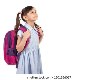Back to school - Portrait of Arabian school girl child smiling  with school bag