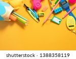 back to school stationery colorful tool object for study in classroom, student learning with education kids concept, play fun and toy, top view background, children and knowledge, workspace flatlay