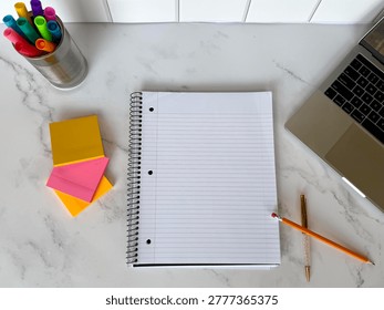 Back To School Workspace With Notebook Copy Space