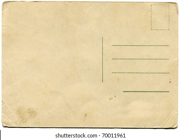 back side of an antique post card isolated on white