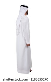 Back Or Side Of Arab Emirati Man Standing On White Background