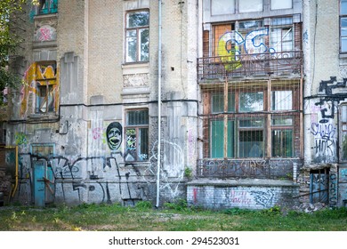 Back side of building with graffiti