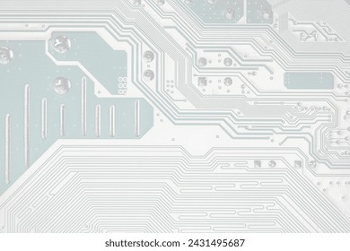 back side of computer mainboard. electrical connections of circuit board. details extreme closeup.