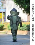 back side of The explosive ordnance disposal suit or BOMB Suit