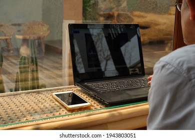 Back Side Old Man Using Computer Stock Photo 1943803051 | Shutterstock