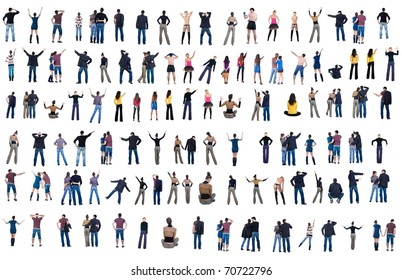 Back side of pointing people Collection.  Rear view. Isolated over white. - Shutterstock ID 70722796