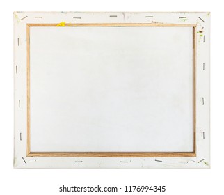 Back Side Of Primed Artistic Canvas Stretched Over Wooden Frame Isolated On White Background