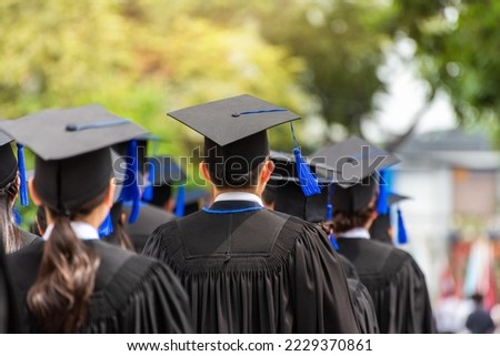 Back side view a group higher education graduation of graduates during commencement. Congratulation in University concept, Education concept.