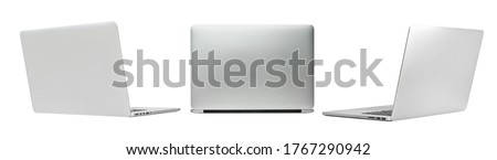 Back and side view, Laptop or Notebook isolated with clipping path on white background.