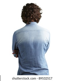 Back Side View Of A Man Against A White Background