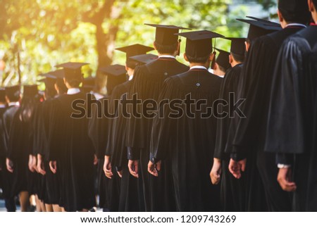 Back side view student graduation of graduates during commencement. Congratulation in University concept, Education concept.