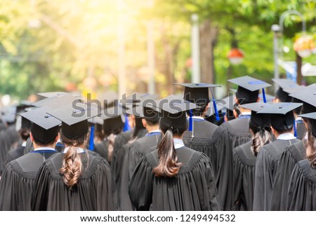 Back side view student graduation of graduates during commencement. Congratulation in University concept, Education concept.