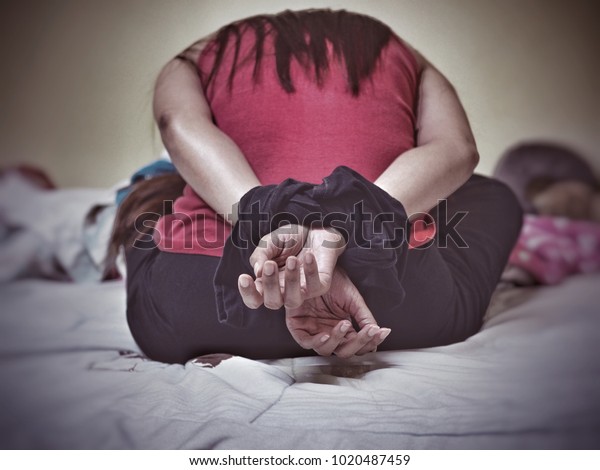 Back Side Woman Tormented Hands Tied Stock Photo Edit Now 10204