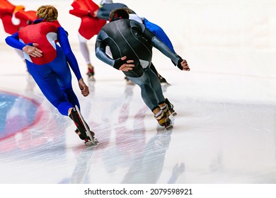 Back Skaters Athletes In Speed Skating Mass Start