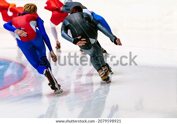 back skaters
athletes in speed skating mass
start