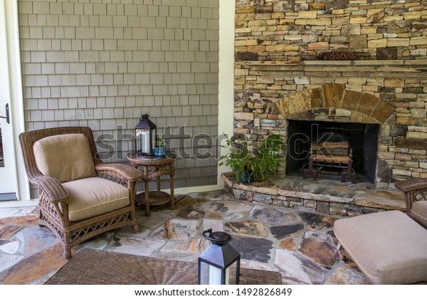 Back Stone Patio Porch Large Home Stock Photo Edit Now 1492826849