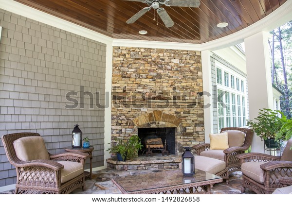 Back Stone Patio Porch Large Home Stock Photo Edit Now 1492826858