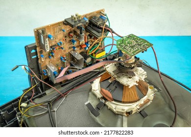 Back Of Television Set, Electronic Circuit Board, Close Up. Cathode Ray Tube Tv