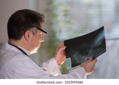 Back Turned Concentrated Radiologist Reading X-ray Images