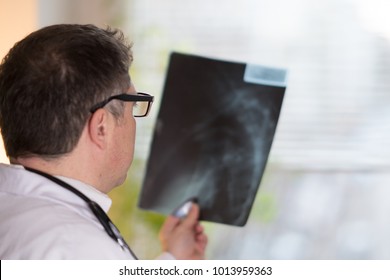 Back Turned Concentrated Radiologist Reading X-ray Images