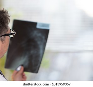 Back Turned Concentrated Radiologist Reading X-ray Images