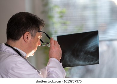 Back Turned Concentrated Radiologist Reading X-ray Images