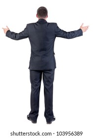 Back view of adult  business man . businessman in black suit. Rear view people collection.  backside view of person.  Isolated over white background.