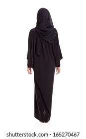 Back View Of Arabian Woman In Black Saree
