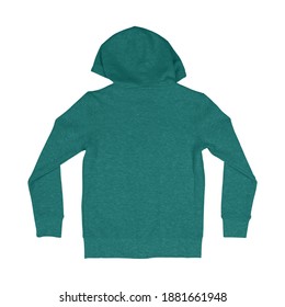 A Back View Awesome Kid's Hoodie Mock Up In Teal Blue Color With Full Zipper, To Quickly And Simply Bring Your Designs To Life.