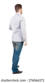 person standing sideways images stock photos vectors shutterstock https www shutterstock com image photo back view business man looks rear 276066371
