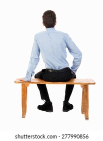 Back View Of Business Man Sitting On Chair.  Businessman Watching. Rear View People Collection.  Backside View Of Person.  Isolated Over White Background. Businessman Resting On A Park Bench