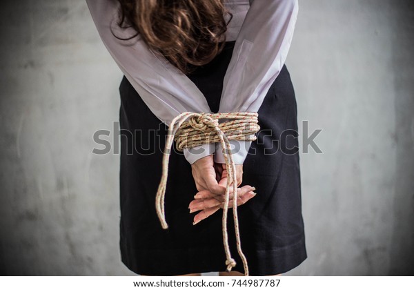 Back View Business Woman Tied Rope Stock Photo (Edit Now) 744987787