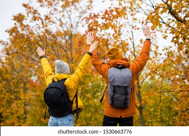 Back View Cheerful Couple Hikers Backpacks Stock Photo 1530663776 ...