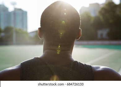 Back View Close Up Of Afro American Sportsman's Head