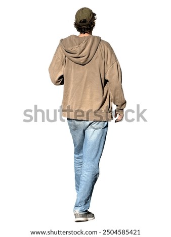 Back view of a cutout guy in a brown sweatshirt 