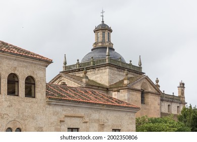 Back View At The Dome Copula Tower At The Iconic Spanish Romanesque And Renaissance Architecture Building At The Iglesia De Cerralbo, Cuidad Rodrigo Downtown City