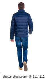 Back view of going  handsome man in jeans and jacket.  walking young guy . Rear view people collection.  backside view of person.  Isolated over white background.