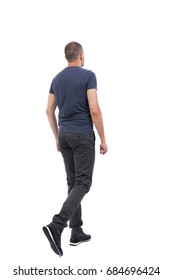 Back view of going  handsome man. walking young guy . Rear view people collection.  backside view of person.  Isolated over white background. 