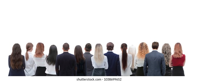 Back view group of business people. Rear view. Isolated over white background.