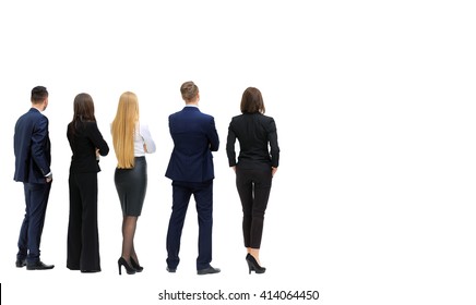 Back view of a Group of business team. Isolated on white background.